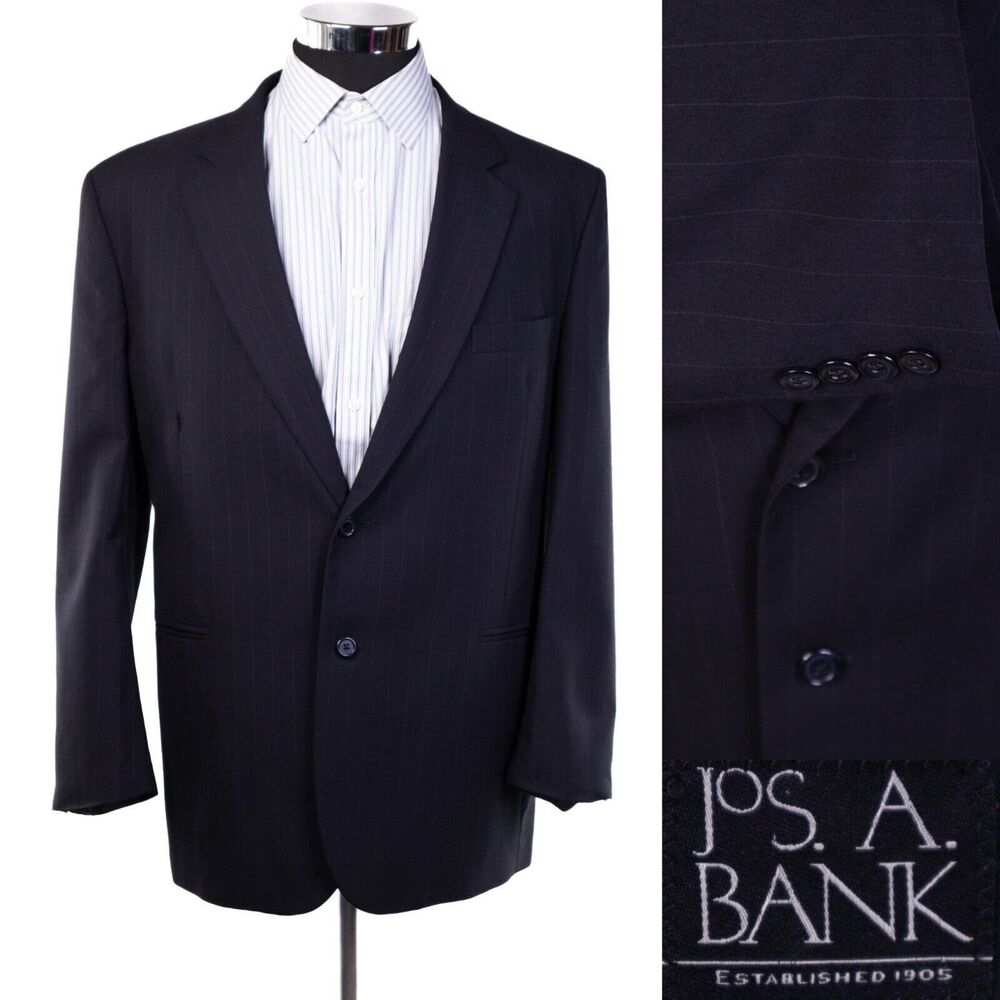 Jos A Bank 2 Button Blue Striped 100% Wool Sport Coat Jacket Blazer Sz 46r